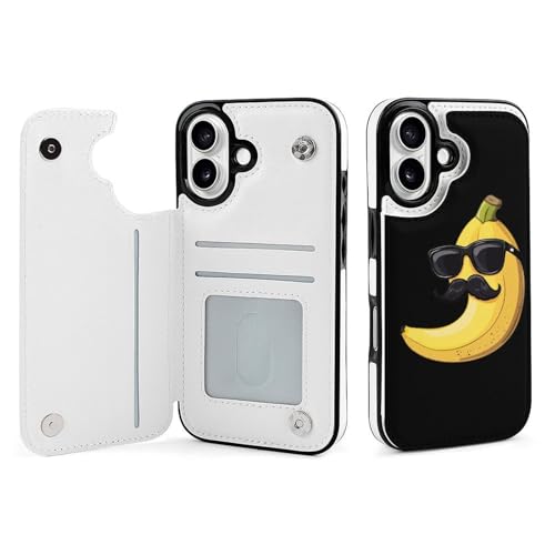 Custodia a portafoglio con occhiali da sole e baffi alla banana divertente per telefono compatibile con iPhone 16 custodia a con porta carte di credito