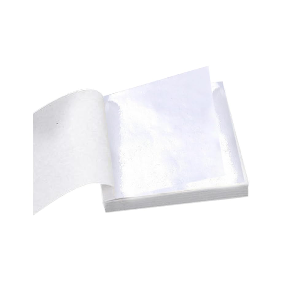100Pcs Sliver Leaf Foil Leaf Sheets, 3.15 x 3.35 inches Gilding Foil Imitation Sliver Leaf for DIY Nails Art Painting Gilding Crafting Decoration
