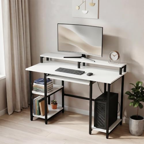 Image of Green Soul Venture Office Table for Home | Computer Table for Home pc with Keyboard Tray, Monitor Riser | 3-Years Assurance | Frosty White | Installation Provided