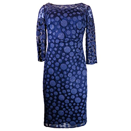 Tahari ASL 3/4 Sleeve Sheath Dress, Size-8 Navy/Silver