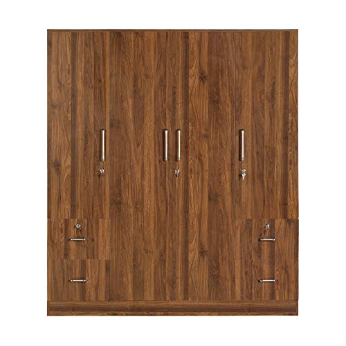 Image of Wakefit Wardrobe | 1 Year Warranty | Engineered Wood Almirah, Cupboard for Clothes Storage | 4 Door, 1 Drawer | Plaid - Columbian Walnut