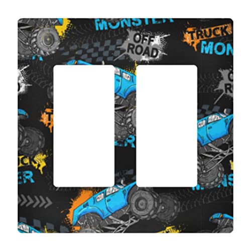 Monster Blue Truck Car Grunge Wall Plate Cover Size 1-Gang 4.6" X 2.9" Single Rocker Switch Plates Kids Boys Decorative Nursery Teen Toddler Game Room Bedroom Bathroom Decor #TOP6