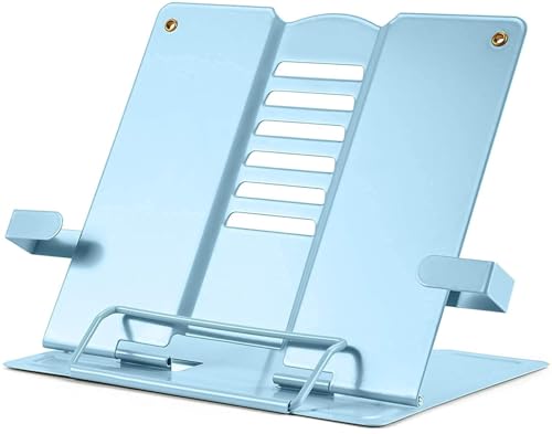 Image of Metal Book Stand Holder | Portable Cookbook Holder,Adjustable Recipes Book Organizer | Book Stands & Holders for Reading Study Foldable Accessories (Blue)