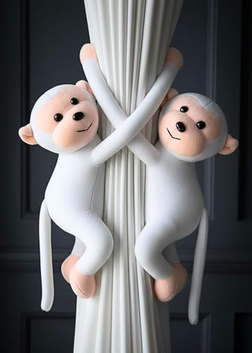 Image of Tickles 2 Pcs Monkey Soft Plush Toy Curtain Tiebacks Holder Clip for Children Living Room Decoration Accessories Window Curtain Decoration (Size: 28 cm Color: White)