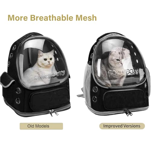Image of Cat Backpack Carrier, Breathable Cat Carrier Large Space Bubble Pet Backpack for Kitty Small Dog up to 15lbs, Transparent & Foldable Pet Carrier for Travel Hiking (Black)