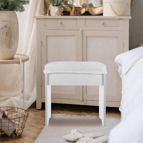 Funda para taburete rectangular elástica beige: pack 4 fundas de franela suave para asiento 8