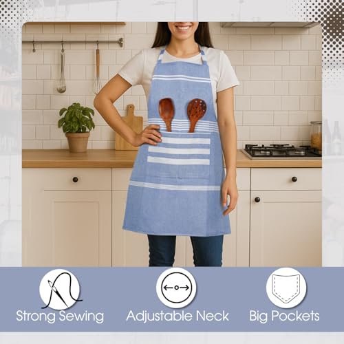 Image of Unisex Cooking Aprons | Waterproof Apron | Striped Design with 2 Front Pockets & Adjustable Neck Strap | Durable, Oil & Stain Resistant | Chef Apron for Cooking