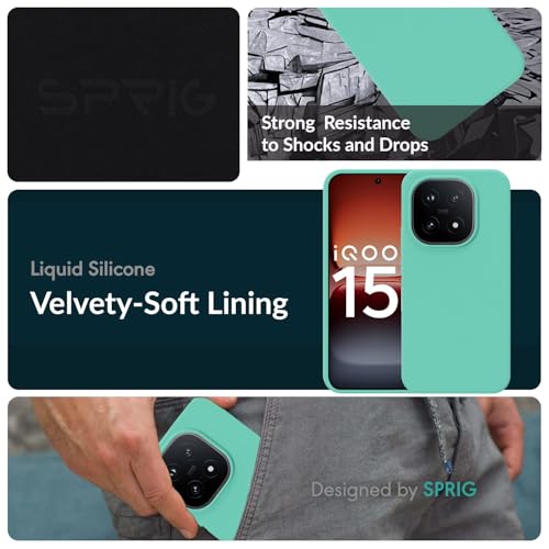 Image of SPRIG Compatible with IQOO 15 5G SilkTone Silicone Back Cover Drop Tested Shock Proof Mobile Case for Men, Women, Boys and Girls with Camera Protection (Turquoise Blue)