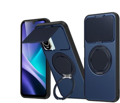 Image of SPAZY CASE Poco C81 5G Back Cover|Premium Magnetic Ring Stand Case with Camera Protection Slider|360 Rotating Kickstand|Slim & Strong Grip Phone Case for Poco C81 5G-Blue