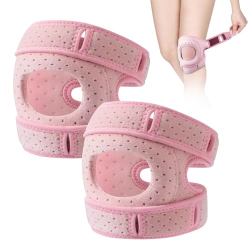 DIFLAX 2 Pièces Genouillère Femme, Genouillère Rotulienne, Rose, Ajustable, Stabilisatrice, Protection Genou, pour Sport, Course, Arthrose