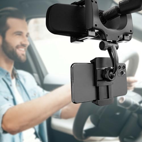 HOJI Phone Holder - 360 Degree Rotation Phone Holders for Your Car, Rear View Mirror Phone Holder, Rotatable & Retractable Universal Mount Phone Mount for Car with Adjustable 4 Clip Design - Image 8