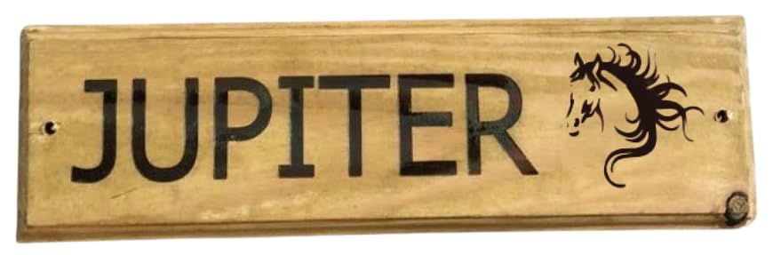 Furever Gifts Handmade Personalised Wooden Horse Stable Door Sign Various Designs 320mm x 100mm x 20mm (Horses Head 2 Tahoma Font) — image 1