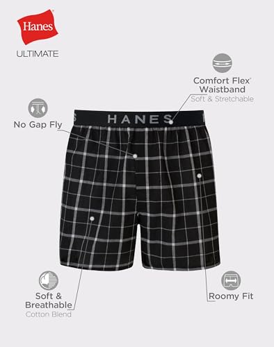 Hanes Mens Ultimate Big Woven Boxers Underwear 4-Pack, 2XB, Assorted2