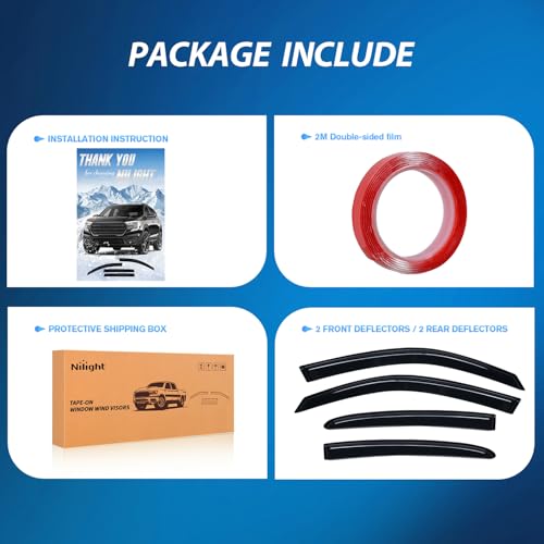 Image of Nilight Window Rain Guards for Dodge Charger 2011-2023, Tape on-4PCS