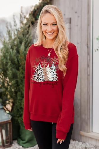 Image of Christmas Sweatshirt Women Merry and Bright Christmas T-Shirt Funny Xmas Lights Blouse Tops Holiday Shirts