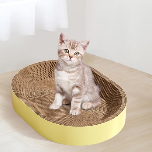 Coussin nid griffoir chat lit panier en carton ondulé profond jaune L - 7
