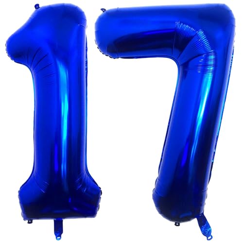 Navy Blue 17 Number Balloons, 40 Inch Giant Number 17 Balloons Foil Mylar Helium Dark Blue Number Balloons for 17th Birthday Party Supplies Anniversary Event Celebration Decorations