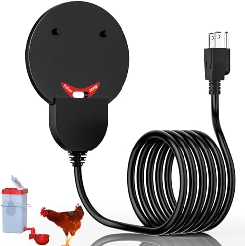 Submergible Chicken Waterer Heater, 500Watt Thermostatic Control Heated Chicken Waterer Deicer, Aluminum Aluminum Poultry Water Heater Mini Size Water De-icer for Duck Goose Bird Cow Horses Livestock