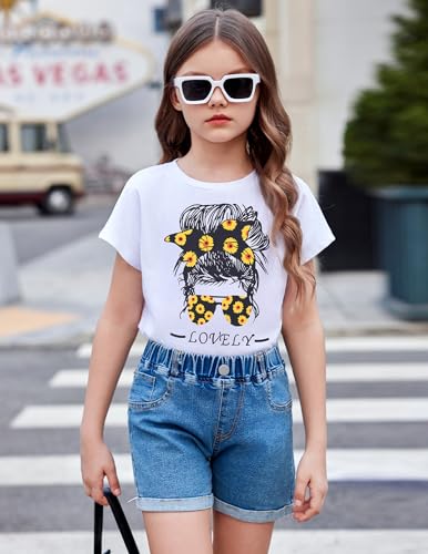 Image of Arshiner Girls Shirt Crop Tops Short Sleeve Summer Drop Shoulder Batwing Sleeve Crewneck Loose T Shirt Tee