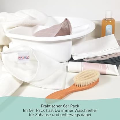 MAKIAN 6 Stück Baby Waschhandschuh klein, 15x20 cm - Waschlappen Set, Mullwaschhandschuh aus 100% Baumwolle, ÖkoTex Standard 100 geprüft - Graphit/Greige/Weiß – Bild 7
