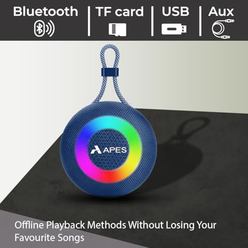 Image of APES Beat Bluetooth Speaker, Wireless Portable Speaker, 5hrs Playtime, Dynamic RGB LED's (Blue)
