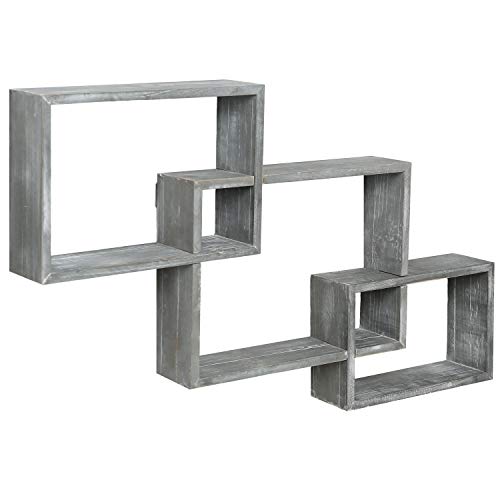 Mygift Wall Mounted Weathered Gray Wood Interlocking Floating Shelves, Shadow Box Display Wall Shelf, Set Of 3 #TOP3