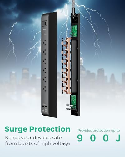 2 Pack Surge Protector Power Strip with 6 Outlets 4 USB Ports 5-Foot Long Heavy-Duty Braided Extension Cords Flat Plug 900 Joules 15A Circuit Breaker Wall Mount for Home Office ETL Listed - Image 5