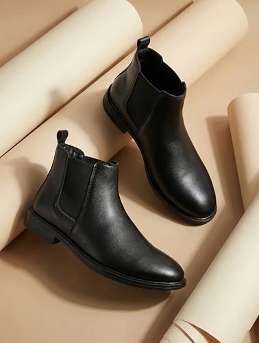 Image of GreaTech Men's Chelsea Boots | Premium Synthetic Leather Slip-On Formal Shoes for Men | Classic Ankle Boots with Anti-Slip Sole | Office, Party & Casual Wear