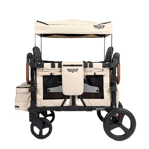 Image of Keenz VYOO Stroller Wagon with Canopy - Foldable Design for Easy Storage, 5 Seating Positions for Kids, Enhanced Child Safety, All-Terrain Mobility, 4-Passangers, Mocha