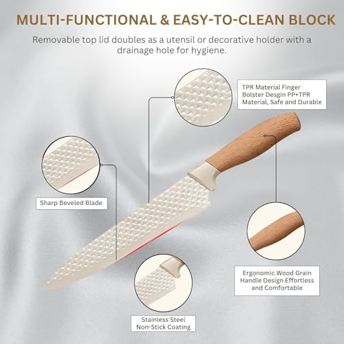 Image of Chef Knife with Leather Sheath, Full Tang Kitchen Knife with Ergonomic Wooden Handle, Multipurpose Stainless Steel Blade for Cutting Meat, Vegetables, Fruits (6 Piece Kitchen Knife Set)
