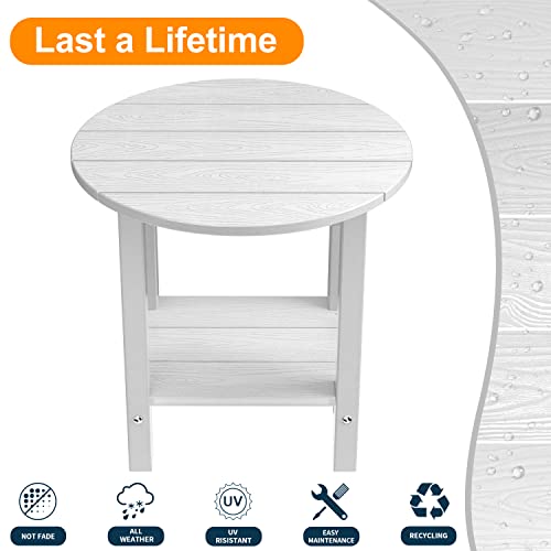 Mximu Round Outdoor Side Table Adirondack Tables 18 Inch Chairside End Tables With Storage Shelf, 2-Tier Plastic Patio Side Table For Balcony Backyard Lawn (White, 1 Pack) #TOP4