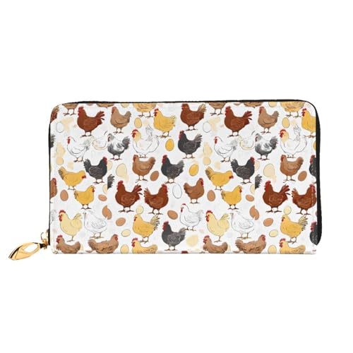 (Chicken Pattern) Faux Leather Wallet Long Clutch Zipper Purse Card Holder Travel Coins Cash Organizer Phone Pocket 7.48 x 4.13 x 0.9 inches