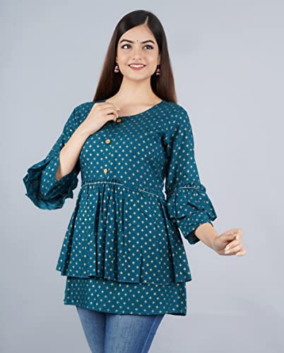 Image of Shiva Fab Short Kurti for Women | Embroidered Straight Rayon Kurta | Round Neck Full Sleeves Short Kurti for Women's
