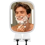 Heated Shower Mirror Fogless for Men, Rechargeable Anti-Fog Shaving Mirror No-Drilling -Adjustable Dimmable Lights with 2 Razor Holders & Detachable Adhesive Hook Waterproof for Bathroom(White)