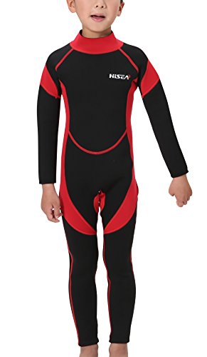 Hisea Kinder Neopreneanzug Badeanzug Weisuit Mädchen 2.5MM Tauchanzug Schwimmanzug Einteiler Unisex UV-Schutz Langarm Wetsuit für Wassersport-6-7 Jahre Alt-Rot Cover