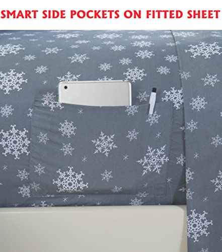 Elegant Comfort 20RW-HSS-QUEEN-SNOWFLAKE-GRAY Luxury Soft Bed Sheets Holiday Pattern 1500 Premium Hotel Quality Microfiber thumb #2