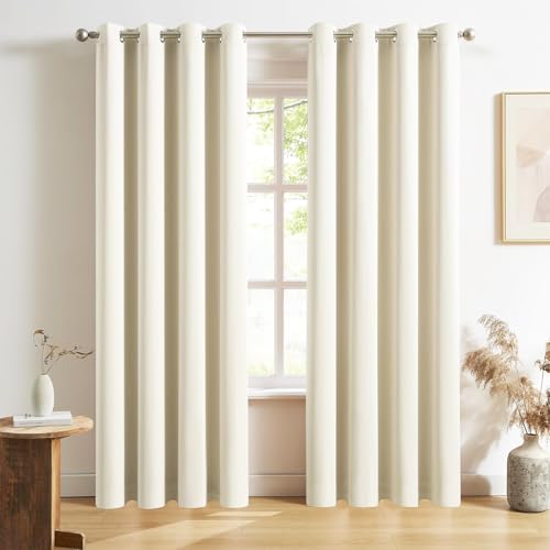 Image of IVAZA Living Room Bedroom Room Darkening Thermal Insulated Polyester Solid Blackout Curtain Noise Reducation Door Curtain 7 feet Set of 2(Cream)