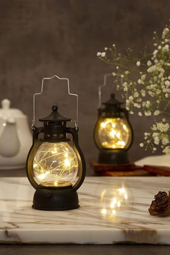 Image of Satyam Kraft 2 Pcs Flameless and Smokeless Acrylic Antique LED Lantern Hurricane Lamp and Wall Hanging Led Candle Light Holder for Home,Wedding,Living Room,Decorations Valentine(Yellow) (Color 9)