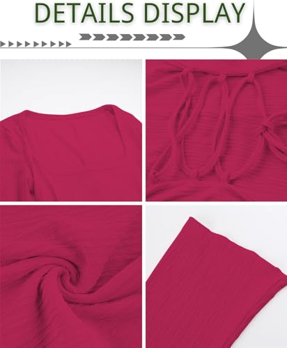 Image of Shasmi Women's Square Neck A-Line Dress - Long Sleeve, Tie Waist, Knitted Stretchable, Casual & Office Outfit, Solid Winter Midi Dress for Women (Dress 221)