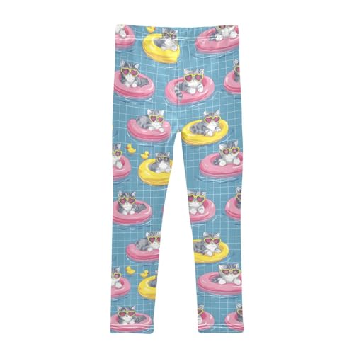 Swimming Cat and Duck Print Girls Leggings Soft Stretch Workout Yoga Dance Pants for Kids Casual Tights2