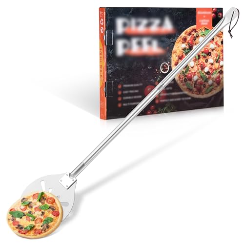 Homikit Pizzaschieber, 22,8 x 25 x 112cm Edelstahl Perforierter Pizzaschaufel, Pizzawender mit Abnehmbaren Metallgriff zum Leichten Gleiten Pizzastein, mit Rund Kanten für Backofen Grill Steinofen Homikit Pizzaschieber, 22,8 x 25 x 112cm Edelstahl Perforierter Pizzaschaufel, Pizzawender mit Abnehmbaren Metallgriff zum Leichten Gleiten Pizzastein, mit Rund Kanten für Backofen Grill Steinofen