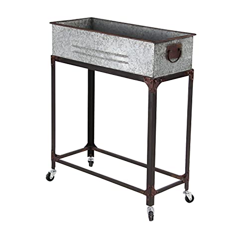 Deco-79-Metal-Indoor-Outdoor-Planter-with-Removable-Rolling-Stand-Set-of-2-24-29H-Gray Deco 79 Metal Indoor Outdoor Planter with Removable Rolling Stand Set of 2 24 29H Gray