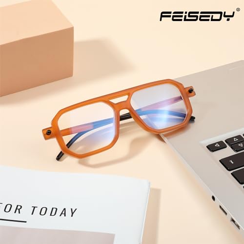 Image of FEISEDY Vintage Square Blue Light Blocking Reading Glasses Women Men B0090