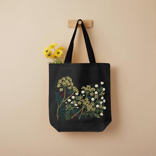 ERKOON Canvas Tote Bag Embroidery Kit for Beginners, Floral Arts Crafts Cross Stitch Kits for Adults Including Stamped Embroidery Bag with Hoops, Needle, Instruction and Color Threads(Chamomile)