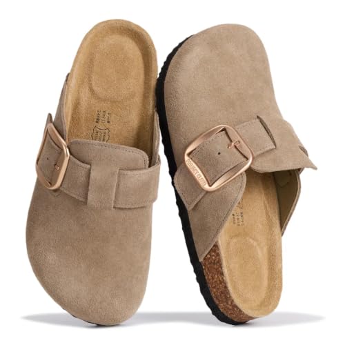 Genuine Leather Clogs for Women Taupe