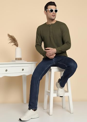 Image of Alan Jones Clothing Men's 100%Cotton Regular Fit Waffle Henley Neck Long Sleeve T-Shirt