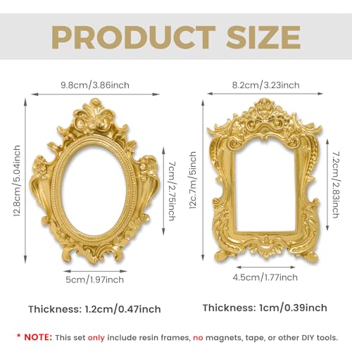 Image of 6 Pcs Mini Gold Frames, Small Vintage Picture Frames Antique Resin Photo Frame for DIY Craft Galley Wall Hanging Jewelry Display Shooting Photo Props Christmas Decor (Without Backings)