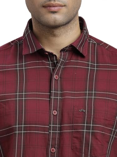 Image of Turtle Men 100% Cotton Slim Fit Maroon Casual Shirt