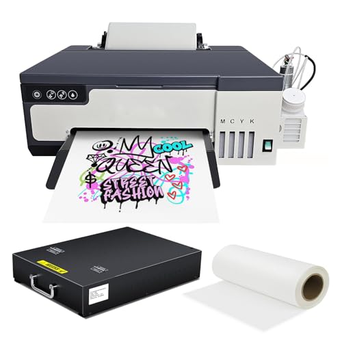 Image of A4 DTF Printer with Roll Feeder, XP600 Print Head 5760x1440DPI, Built-in White Ink Circulation & Stirring System, High Speed Printing for T-Shirts & Fabrics (Printer+Oven)