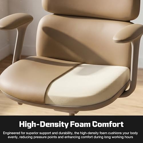 Image of DROGO Cloud Ergonomic Office Chair for Work from Home | Premium Vegan Leather with 3-Section High Backrest Cushion | Computer Chair with 4 Recline Tilt-Lock Positions & Heavy Duty Metal Base (Beige)